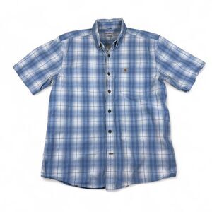 Carhartt Plaid Button-Up Shirt Men’s Large Blue Relaxed Fit Workwear Casual